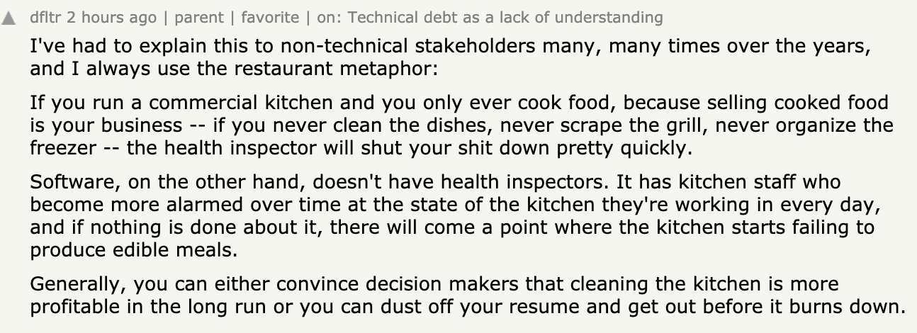 Technical debt kitchen example